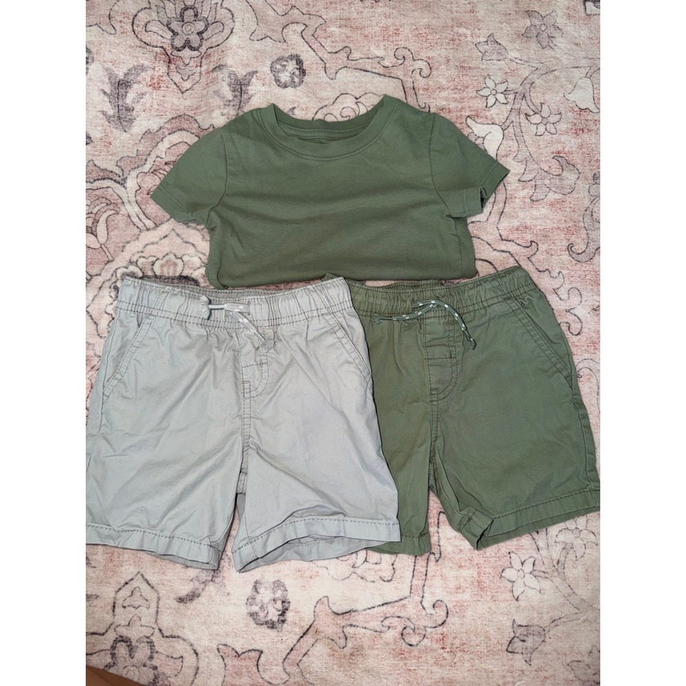 Cat & Jack Toddler Boys 3pc Set Olive Green Tee & 2 Pairs Chino Shorts 2T